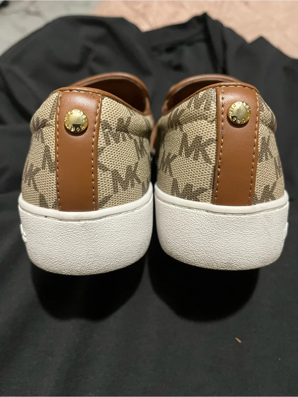 Michael Kors Beige Logo-Print Slip-On Sneakers with White Sole